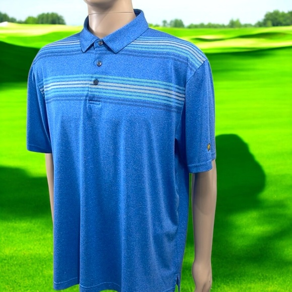 Jack Nicklaus Men’s Blue Horizon Striped Color Block Polo Golf Shirt - Picture 3 of 16